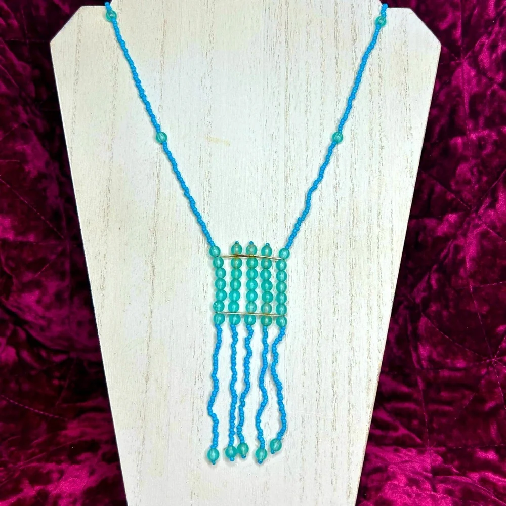 Vintage Turquoise/Teal Boho Beaded Fringe Necklace